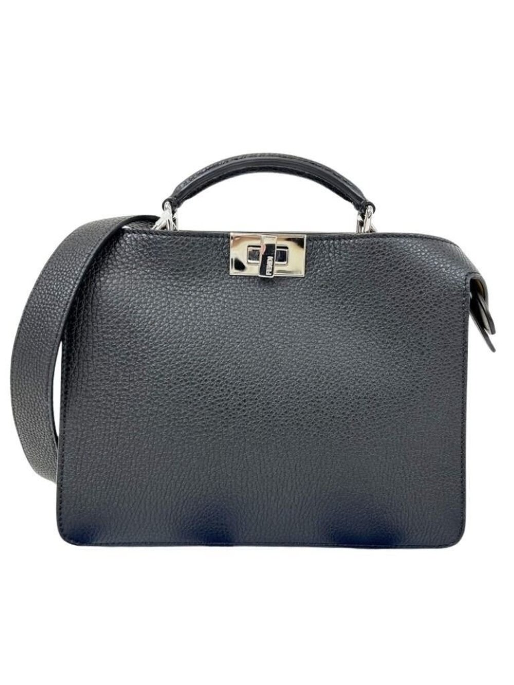 Fendi Selleria Peekaboo ISeeU Small Black Leather 2-Way Shoulder Bag Silver